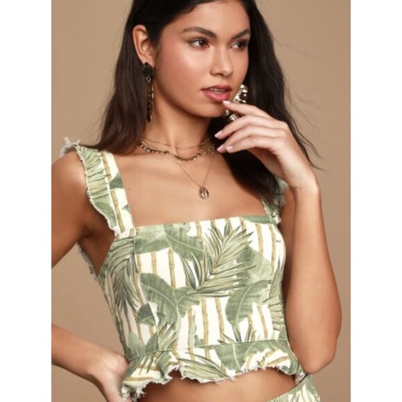 Show Me Your MuMu Tops - SHOW ME YOUR MUMU Delia Crop Top in Bamboo Palm Boho Festival Feminine - Size S